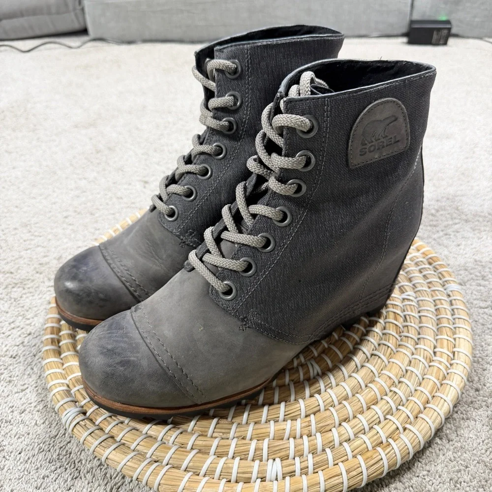 Sorel Women’s PDX Lexie Wedge Lace-Up Ankle Boots Bootie in Gray Quarry 10